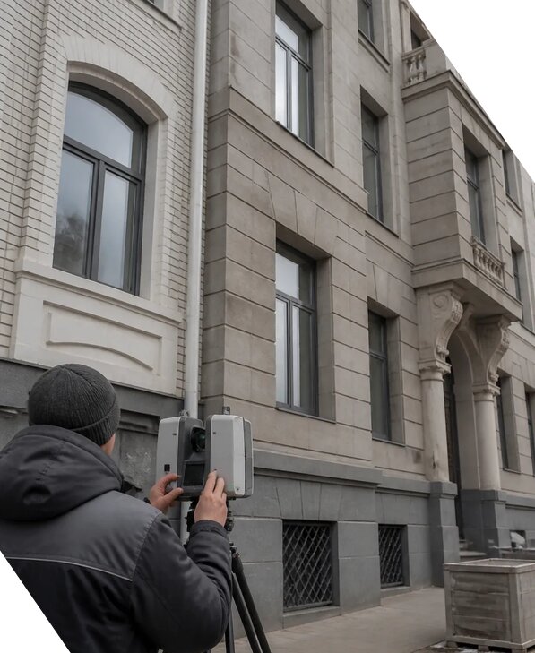 Лазерное сканирование фасадов зданий для обследования в Скопине